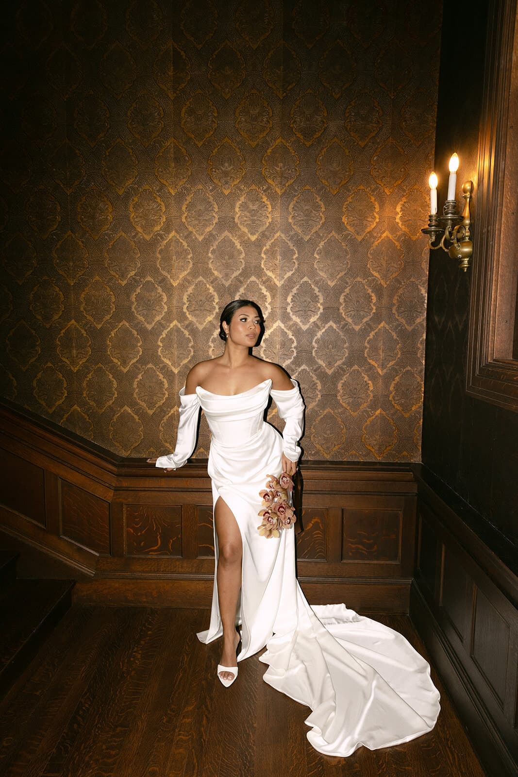 Bride in elegant gown at styled shoot